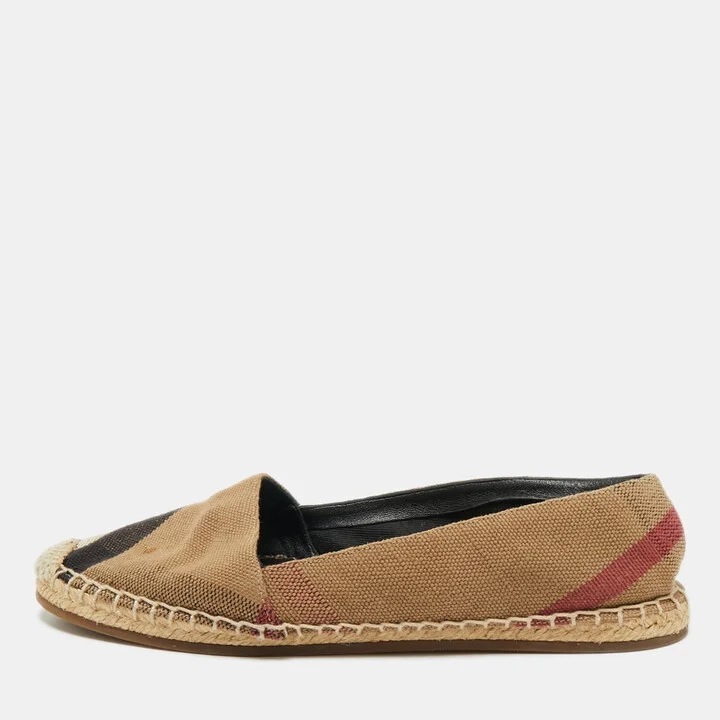 Burberry Brown/Beige House Check Canvas Espadrille Flats Size 37