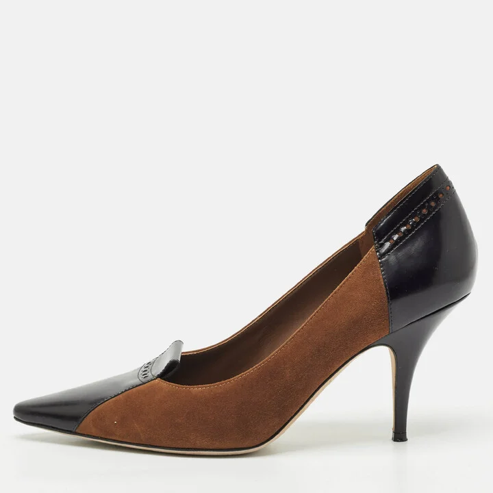 Burberry Brown/Black Suede and Leather Pointed Toe Pumps Size 40.5