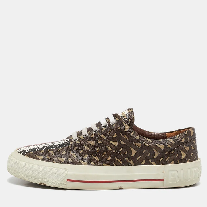 Burberry Brown Canvas Logo Lace Up Sneakers Size 38