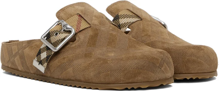 Burberry Brown Check Suede Urchin Clogs - Image 4