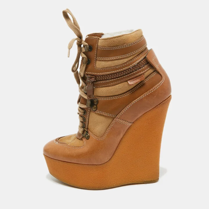 Burberry Brown Leather and Suede Rubber Ankle Boots Size 35