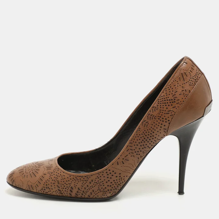 Burberry Brown Leather Laser Cut Pumps Size 39