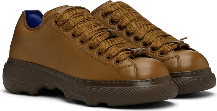 Burberry Brown Leather Ranger Sneakers - Image 4