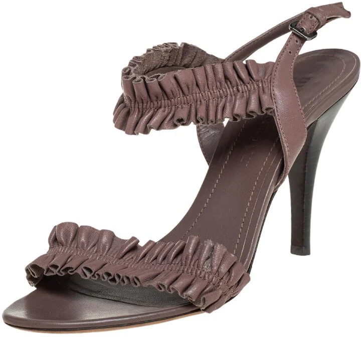 Burberry Brown Leather Ruffle Sandals Size 37