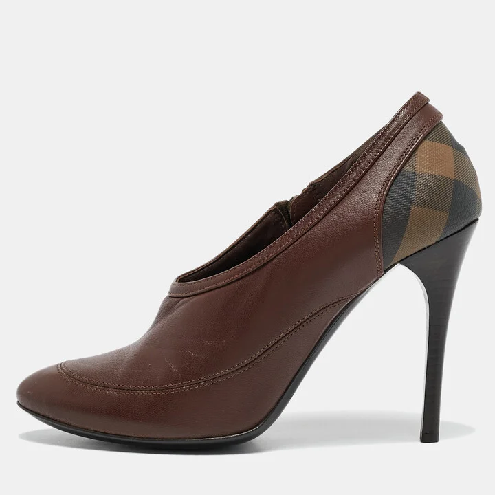 Burberry Brown Nova Check Coated Canvas and Leather High Cut Booties Size 36