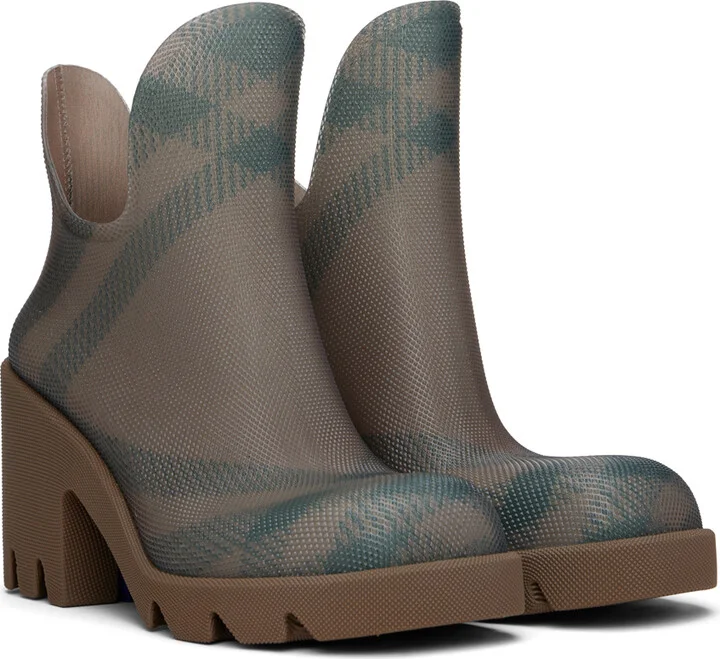 Burberry Brown Rubber Marsh Heel Boots - Image 4