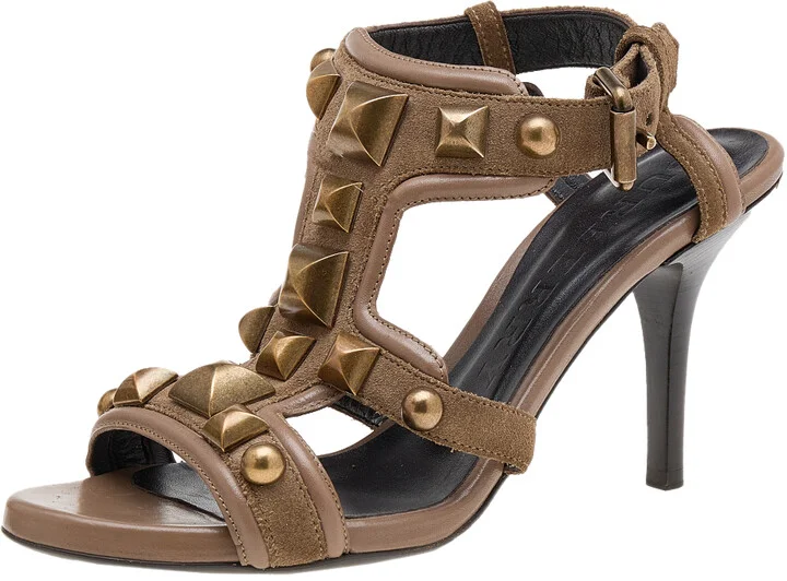 Burberry Brown Suede And Leather Embellished Ankle Strap Sandals Size 40