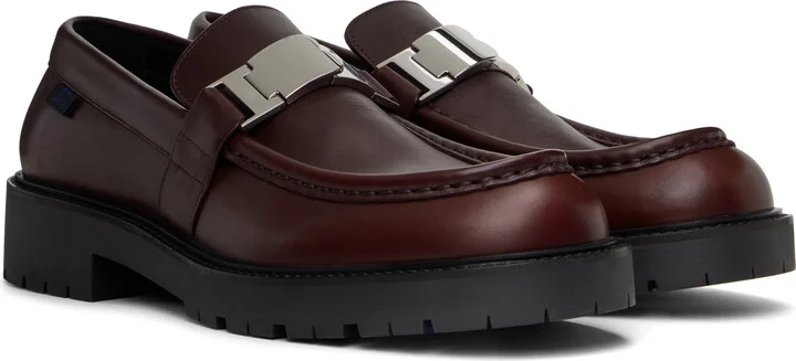 Burberry Burgundy Leather Raft Loafers - Image 4