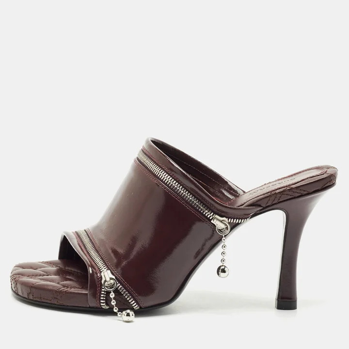 Burberry Burgundy Quilted Leather Double Zip Heel Mules Size 37