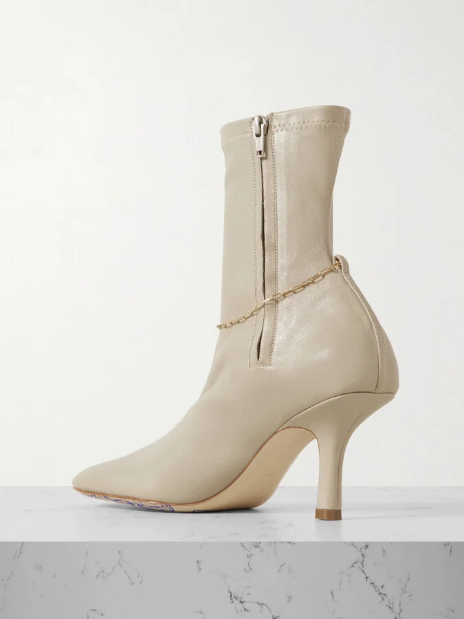 Burberry - Chain-embellished Leather Ankle Boots - Brown - Image 3