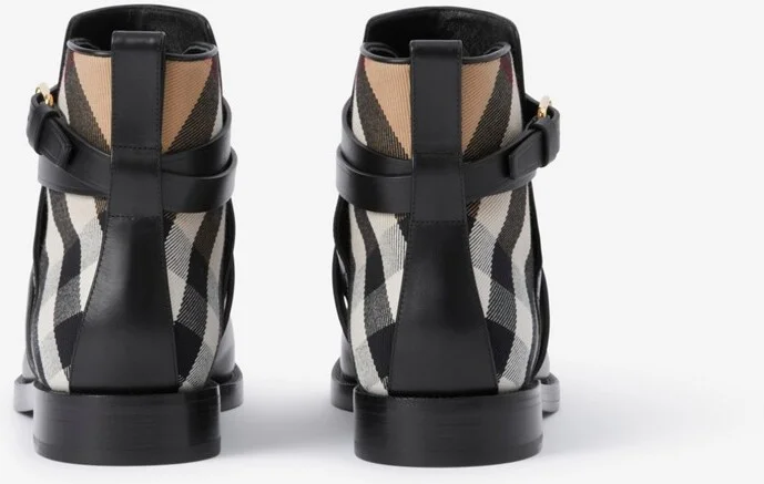Burberry Check and Leather Boots Size: 35 - Image 3
