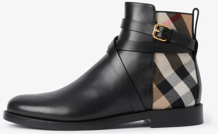 Burberry Check and Leather Boots Size: 35 - Image 4