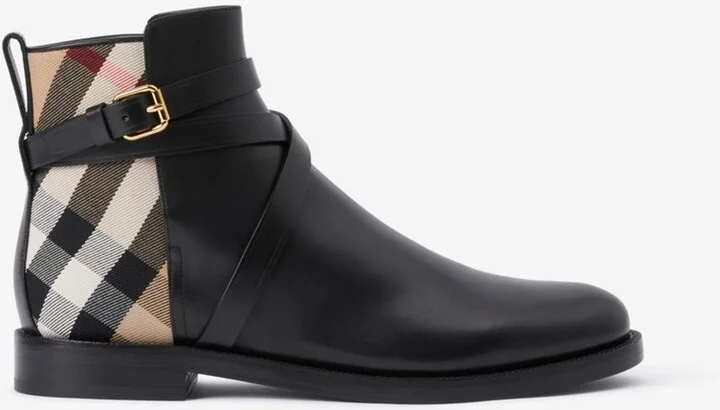Burberry Check and Leather Boots Size: 35