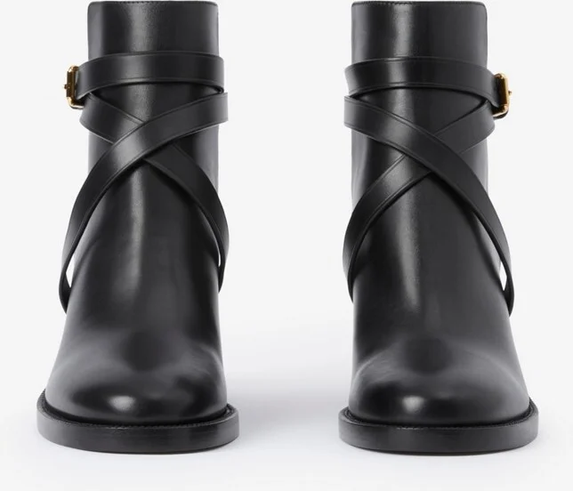 Burberry Check and Leather Heel Boots Size: 35 - Image 4