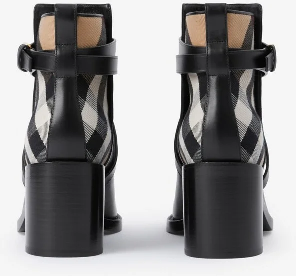 Burberry Check and Leather Heel Boots Size: 35 - Image 5