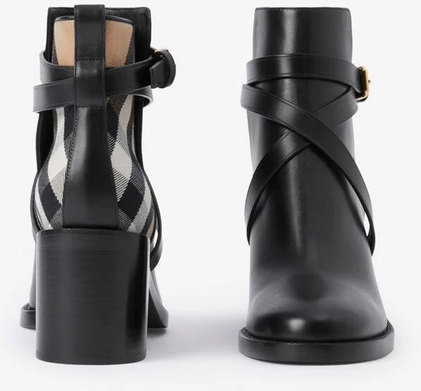 Burberry Check and Leather Heel Boots Size: 35 - Image 6