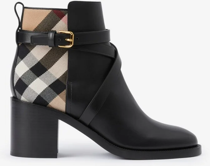 Burberry Check and Leather Heel Boots Size: 35