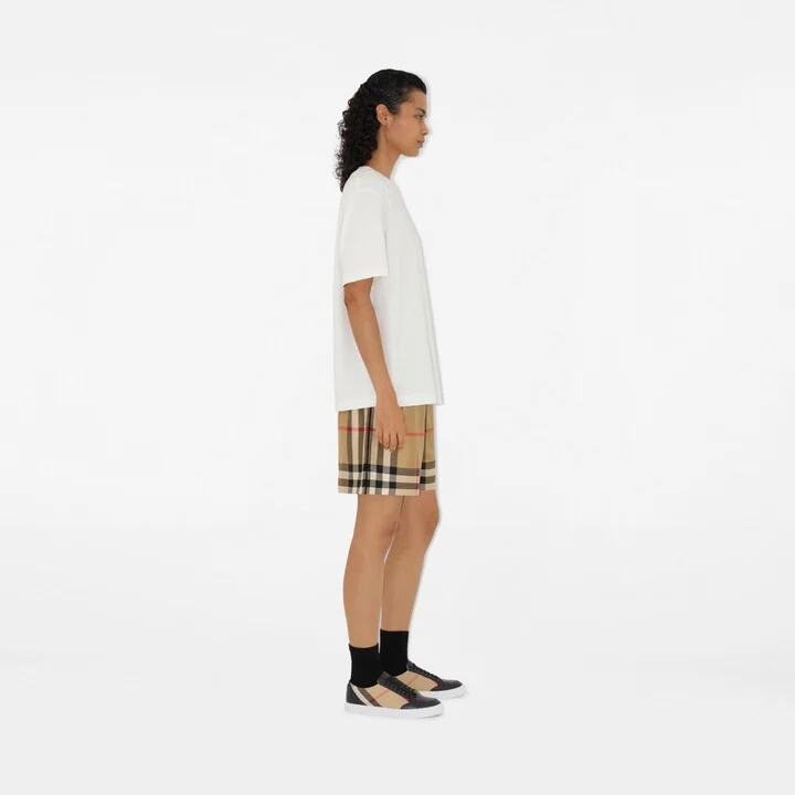 Burberry Check and Leather Sneakers Size: 35 - Image 2