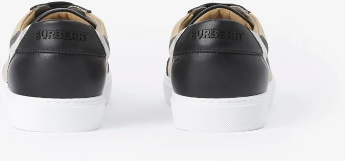 Burberry Check and Leather Sneakers Size: 35 - Image 3
