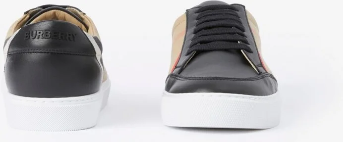 Burberry Check and Leather Sneakers Size: 35 - Image 4