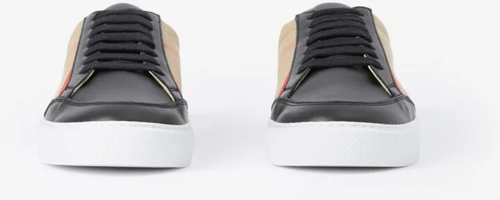 Burberry Check and Leather Sneakers Size: 35 - Image 5