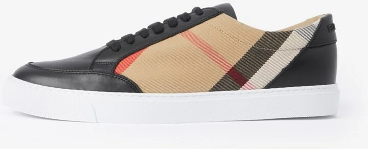 Burberry Check and Leather Sneakers Size: 35 - Image 6