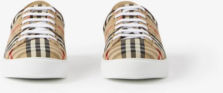 Burberry Check and Leather Sneakers Size: 35 - Image 2