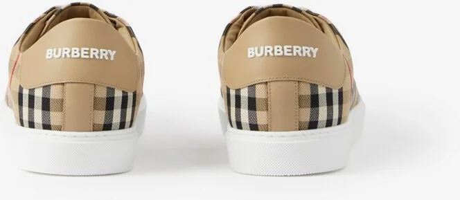 Burberry Check and Leather Sneakers Size: 35 - Image 3