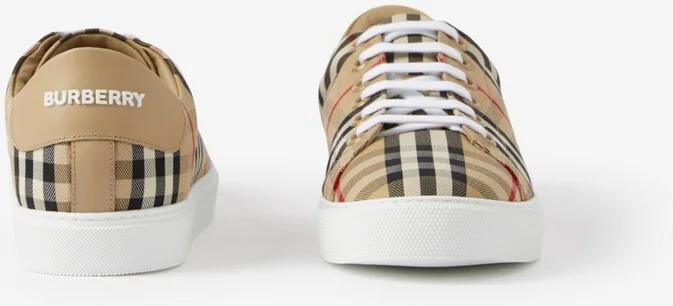 Burberry Check and Leather Sneakers Size: 35 - Image 4
