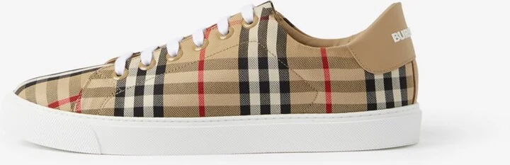 Burberry Check and Leather Sneakers Size: 35 - Image 5