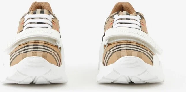 Burberry Check and Leather Sneakers Size: 35 - Image 2