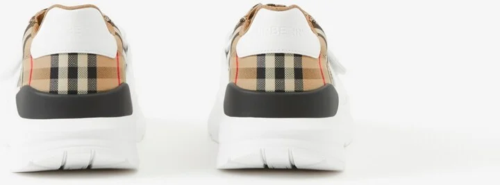 Burberry Check and Leather Sneakers Size: 35 - Image 3