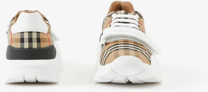 Burberry Check and Leather Sneakers Size: 35 - Image 4