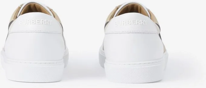 Burberry Check and Leather Sneakers Size: 35 - Image 3