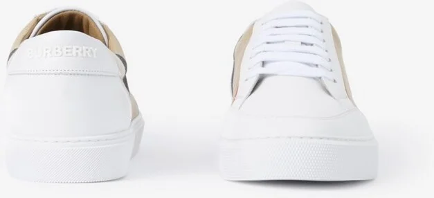 Burberry Check and Leather Sneakers Size: 35 - Image 4