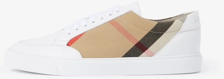Burberry Check and Leather Sneakers Size: 35 - Image 5
