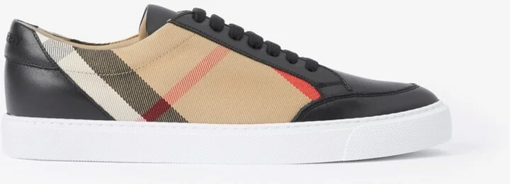 Burberry Check and Leather Sneakers Size: 35
