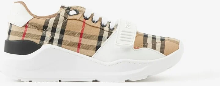 Burberry Check and Leather Sneakers Size: 35