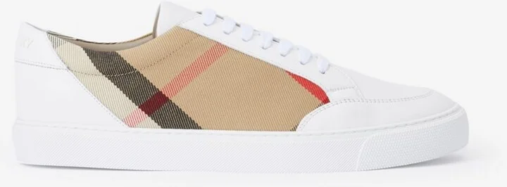 Burberry Check and Leather Sneakers Size: 35