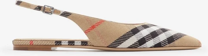 Burberry Check Birdie Slingback Flats Size: 35