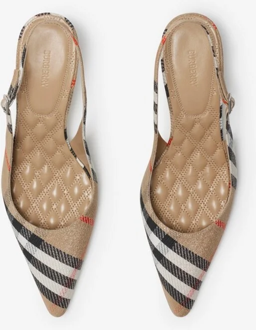 Burberry Check Birdie Slingback Pumps Size: 36 - Image 5