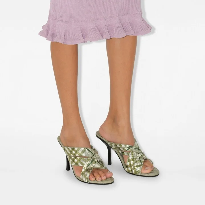 Burberry Check Mesh Cabana Maille Mules Size: 35 - Image 2