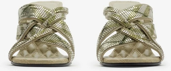 Burberry Check Mesh Cabana Maille Mules Size: 35 - Image 3