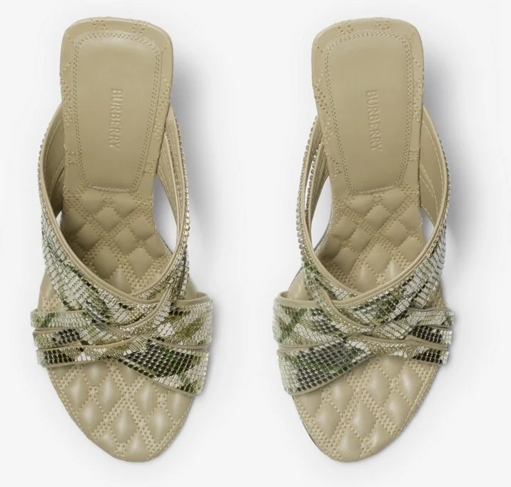 Burberry Check Mesh Cabana Maille Mules Size: 35 - Image 5