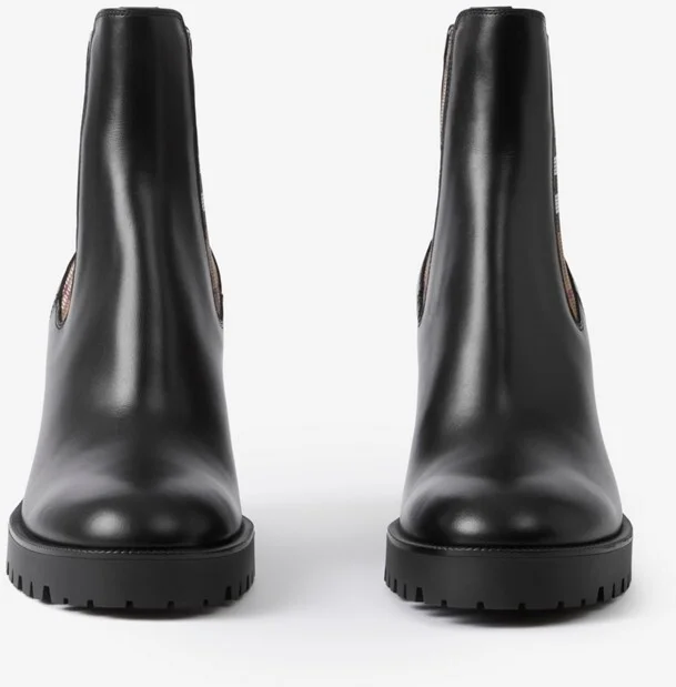 Burberry Check Panel Leather Ankle Boots Size: 35 - Image 2