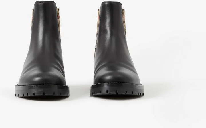 Burberry Check Panel Leather Chelsea Boots Size: 35 - Image 3