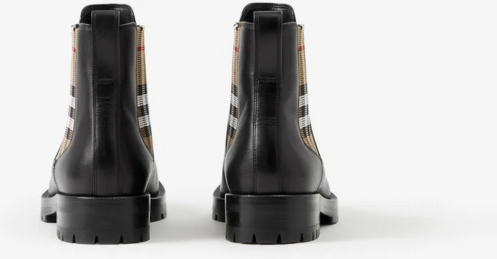 Burberry Check Panel Leather Chelsea Boots Size: 35 - Image 4