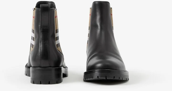 Burberry Check Panel Leather Chelsea Boots Size: 35 - Image 5