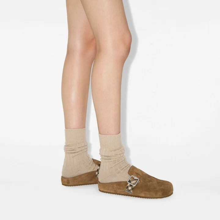 Burberry Check Suede Urchin Clogs Size: 35 - Image 2