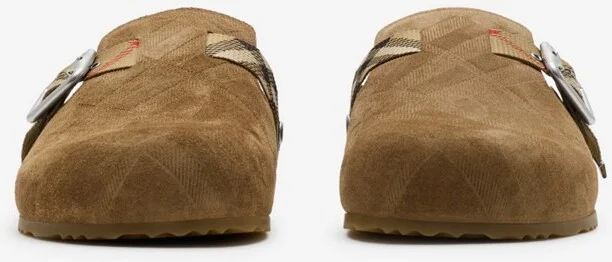 Burberry Check Suede Urchin Clogs Size: 35 - Image 3